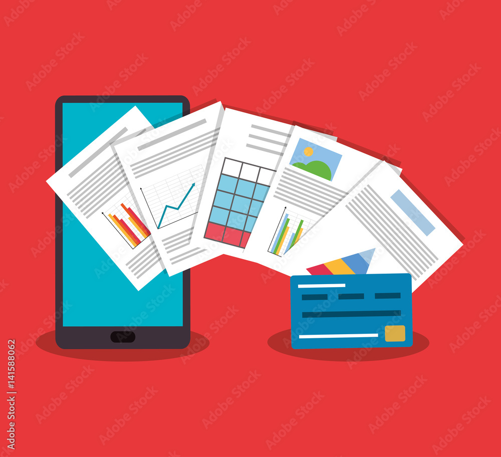 Poster cellphone with graph chart finance related icons image vector illustration design