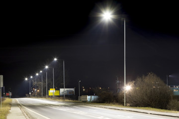 night empty road with modern streetligts
