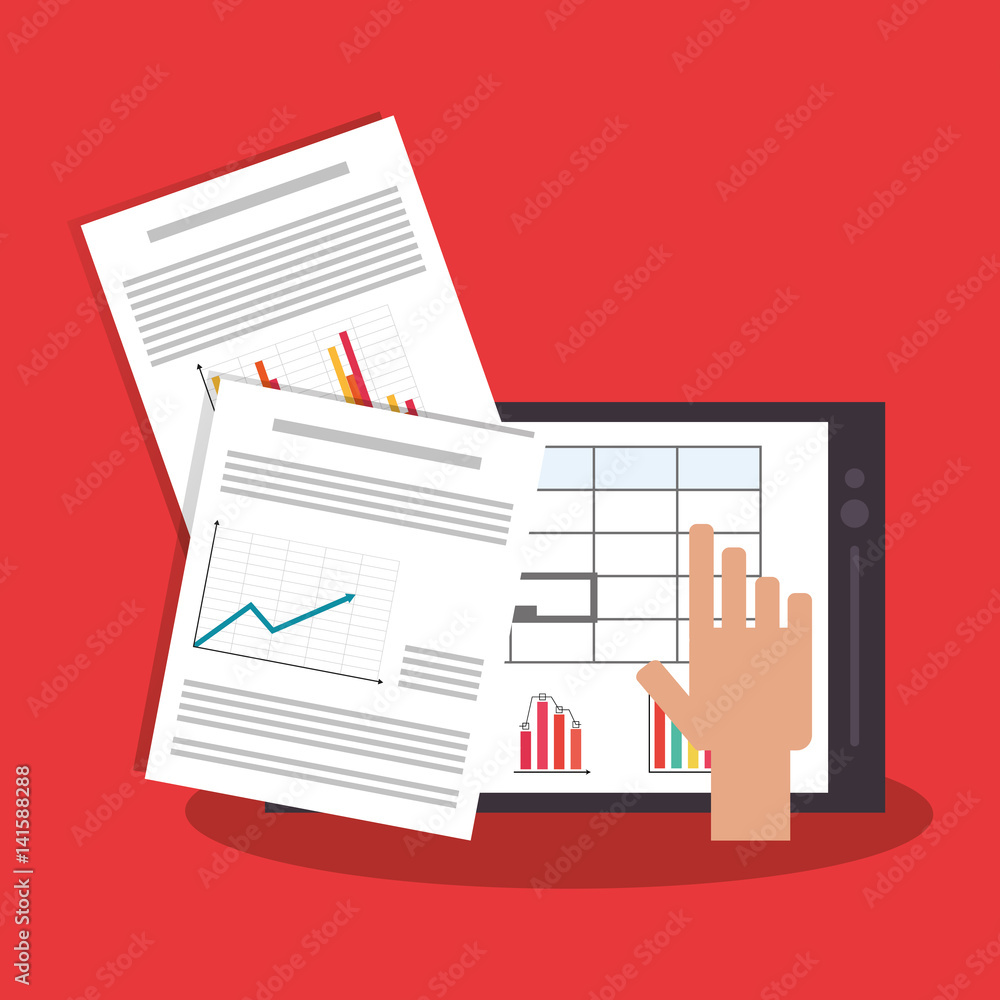 Poster cellphone with graph chart finance related icons image vector illustration design