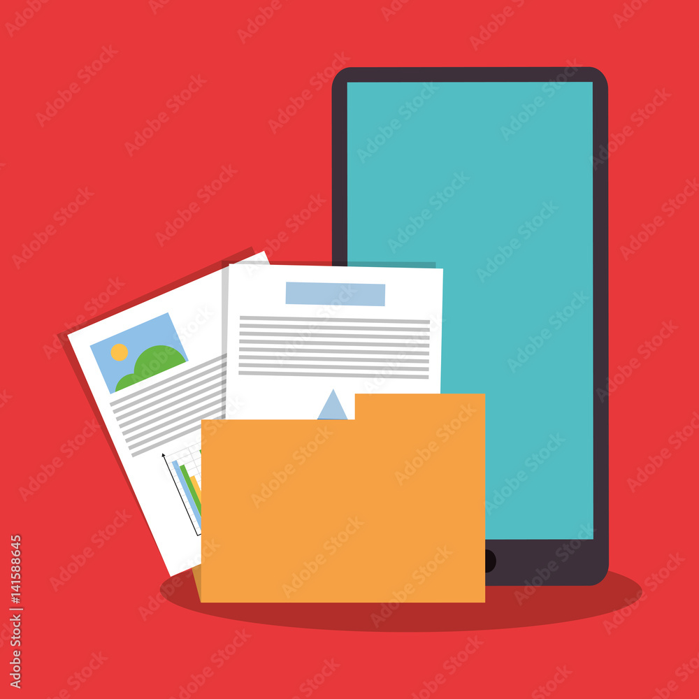 Poster cellphone with graph chart finance related icons image vector illustration design
