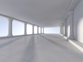 Classic Ancient Interior with Columns. 3D rendering