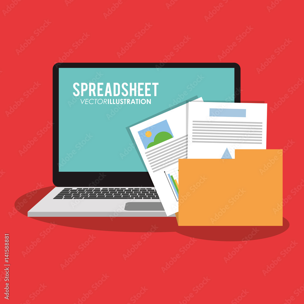 Poster computer with graph chart finance related icons image vector illustration design