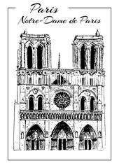 Notre Dame de Paris Cathedral, France. Hand drawing sketch vector