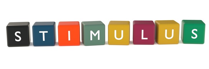 3d illustration of STIMULUS word or icon from colored cubes