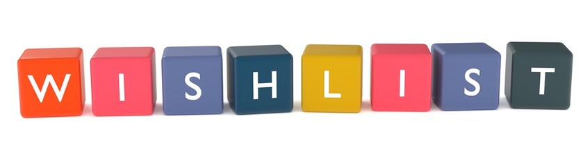 3d illustration of wishlist word or icon from colored cubes