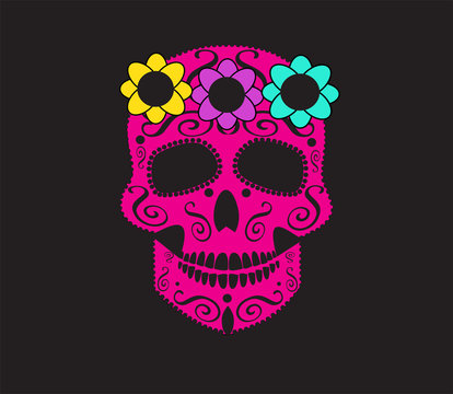 Skull vector with flowers ornament background