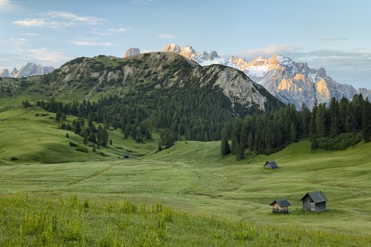 Sunrise form Prato Piazza Plateau against Monte Cristallo Mountain, Dolomites, South Tyrol, Italy