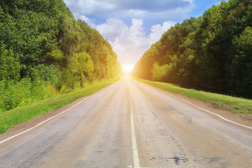 summer track road clear sky with clouds