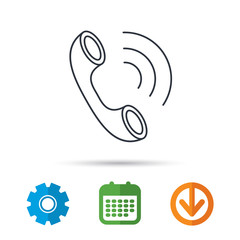 Phone icon. Call sign. Calendar, cogwheel and download arrow signs. Colored flat web icons. Vector