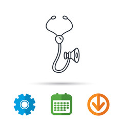 Stethoscope icon. Medical doctor equipment sign. Pulmology symbol. Calendar, cogwheel and download arrow signs. Colored flat web icons. Vector