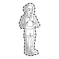 happy boy holding ball icon image vector illustration design 
