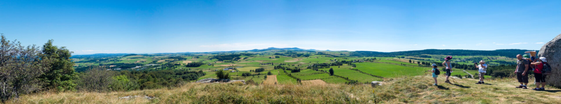 Hikers admiring the view in a country landscape