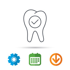 Check tooth icon. Stomatology sign. Dental care symbol. Calendar, cogwheel and download arrow signs. Colored flat web icons. Vector