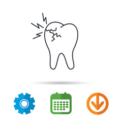 Toothache icon. Dental healthcare sign. Calendar, cogwheel and download arrow signs. Colored flat web icons. Vector
