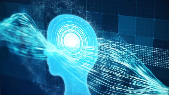 Human or machine brain receiving and processing information, perfect learner. Neuroscience, process of learning, human or AI brain memory