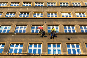   Work at height for the restoration of facade in Cracow. Poland