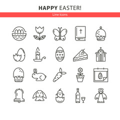 Fototapeta premium Monoline icons Easter