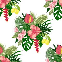 Zelfklevend Fotobehang Seamless pattern with tropical plants © Marina Gorskaya
