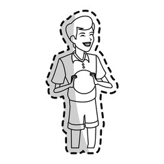 happy boy holding ball icon image vector illustration design 