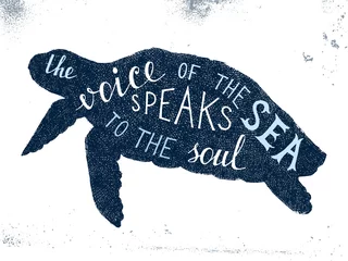 Schilderijen op glas The voice of the sea speaks to the soul lettering © Marina Gorskaya