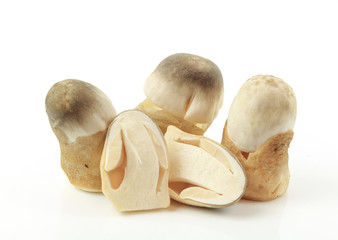 Sliced straw mushroom isolated on white background