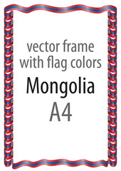 Frame and border of ribbon with the colors of the Mongolia flag