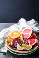 Sliced citrus fruit on the plate.