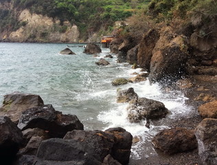 Italy, islands, Ischia, travel, nature, sea, waves, mountains, rocks, landscape