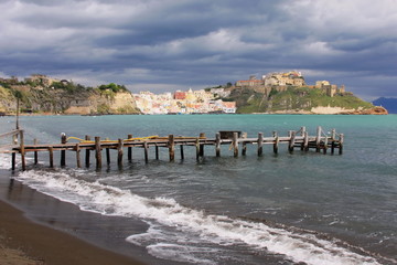 Italy, islands, Procida, travel, nature, sea, waves, mountains, rocks, landscape