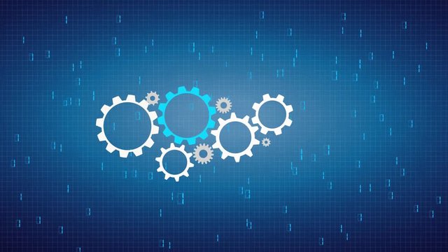 Gear wheels with data on the blue checked background.