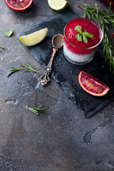 Chia pudding with red berry puree