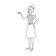 happy pretty woman with stretched arm icon image vector illustration design 