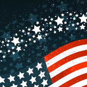 Banner with American flag and abstract texture. Template for the design of your project. Vector illustration.