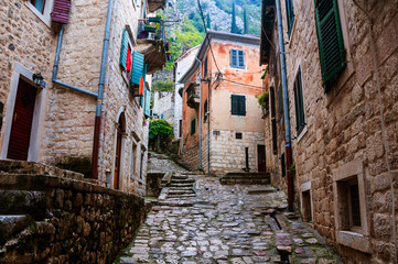 Obraz na płótnie Canvas Kotor, Montenegro. Empty streets of old medieval