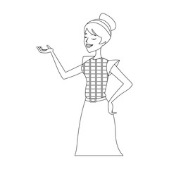 happy pretty woman with stretched arm icon image vector illustration design 