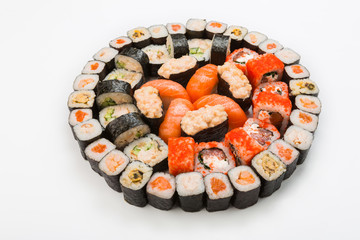 Set of sushi, maki and rolls isolated on white
