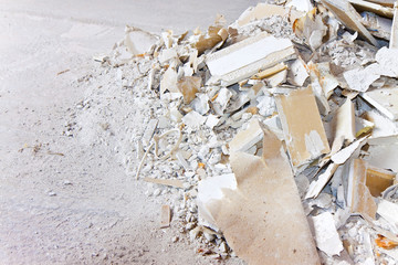 Demolished plasterboard wall  - image with copy space