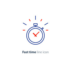 Time limit concept, fast delivery services linear icon, ringing timer