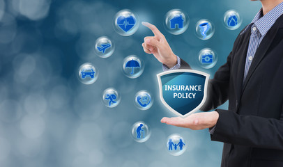 business salesman agent with protection policy. concept accident prevention healthcare insurance.