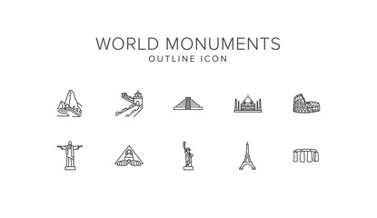 World monuments Line Icon Set