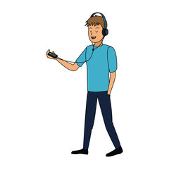 happy young man listening to music with headphones icon image vector illustration design 