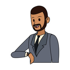 happy young bearded businessman checking the time icon image vector illustration design 