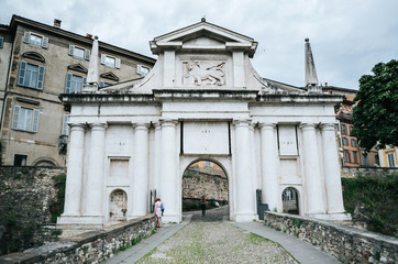 Obraz premium St. Giacomo entrance Arch to old town (Citta Alta) Bergamo, Italy.