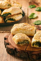 Puff pastry rolls  with spinach and ricotta.