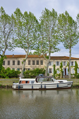 Yacht in the canal de Jonction at Salleles d'Aude