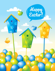 Funny Easter card with eggs and birds
