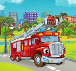 Obraz premium cartoon stage with happy vehicle - truck for firefighting