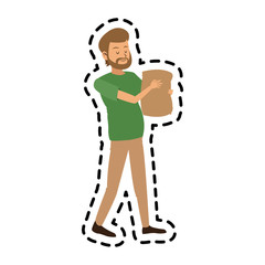 happy bearded man holding grocery bag icon image vector illustration design 