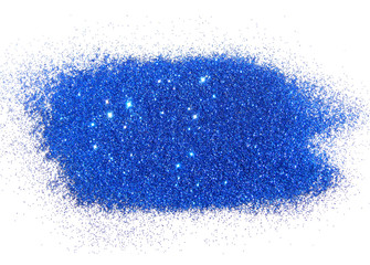 Blue glitter sparkles on white background. Can be used as place for text, for greeting or invitation cards, fashion magazines, web sites etc.