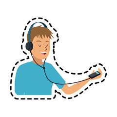 happy young man listening to music with headphones icon image vector illustration design 